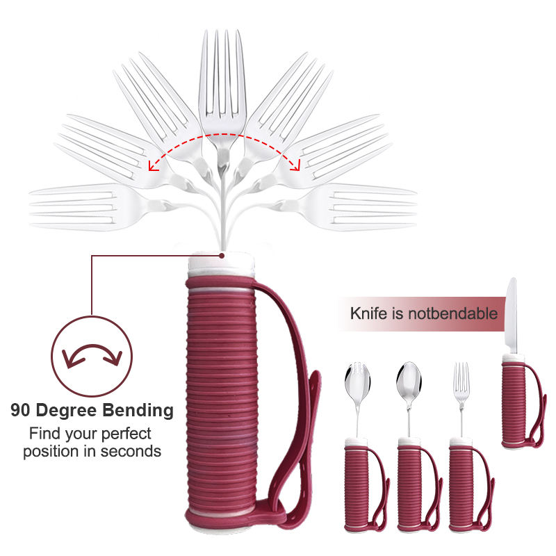 Adaptive utensil head bent to a comfortable eating angle